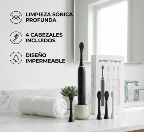 🦷✨ CEPILLO DE DIENTES ELÉCTRICO SÓNICO RECARGABLE + 4 CABEZALES