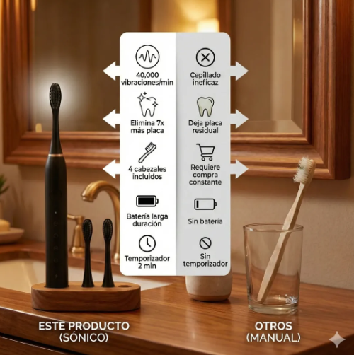 🦷✨ CEPILLO DE DIENTES ELÉCTRICO SÓNICO RECARGABLE + 4 CABEZALES