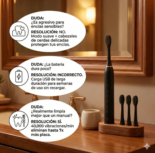 🦷✨ CEPILLO DE DIENTES ELÉCTRICO SÓNICO RECARGABLE + 4 CABEZALES